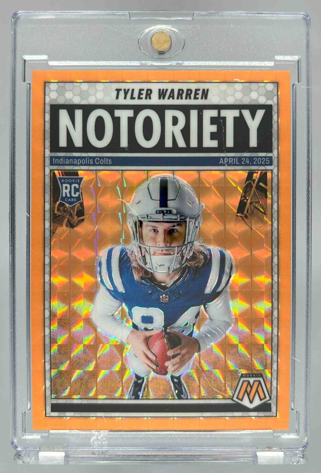 Card image for 2025 Panini Football Mosaic Tyler Warren Notoriety #25 RC Indianapolis Colts