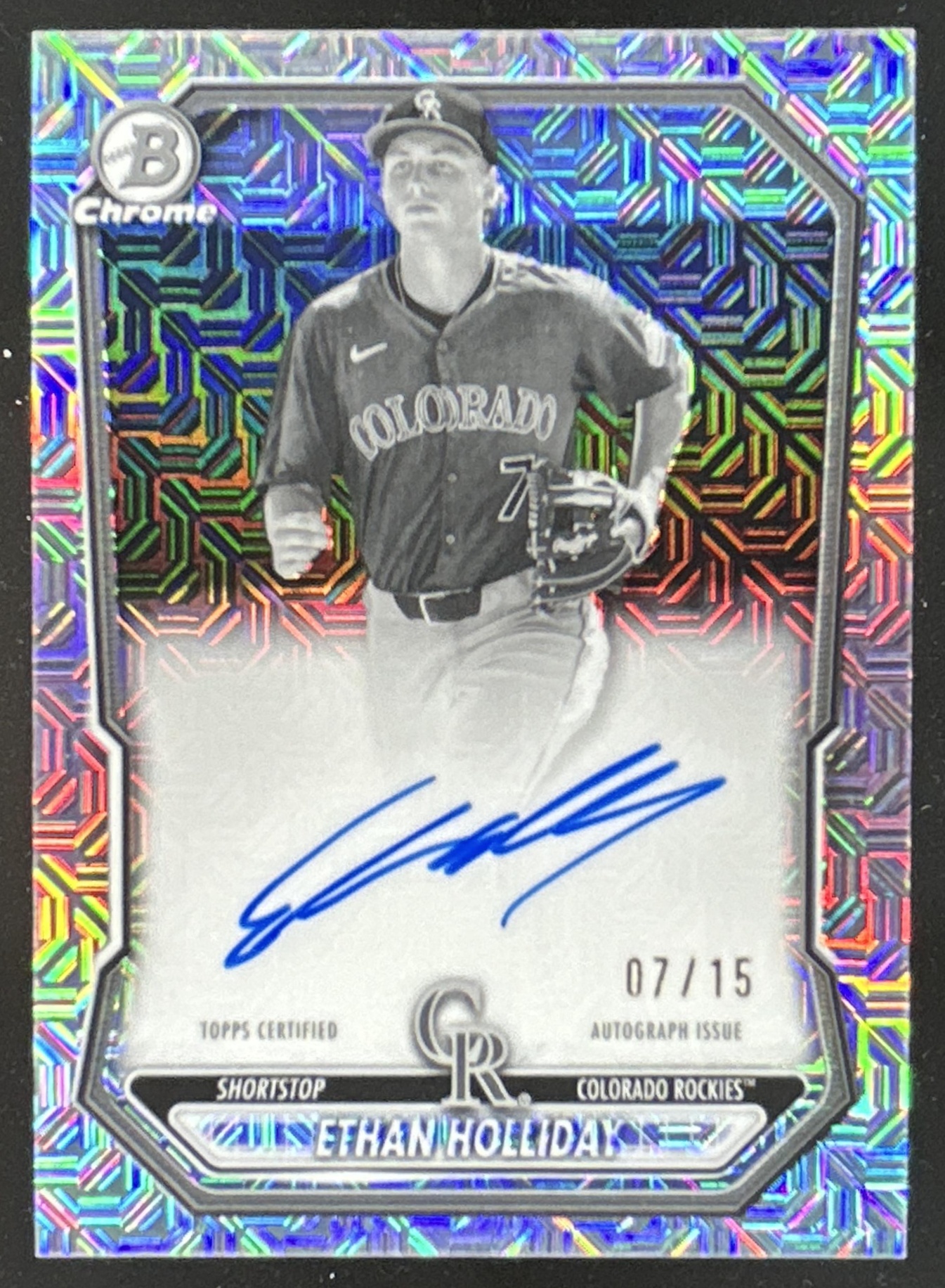 Card image for Ethan Holliday 2026 Bowman Chrome Mega Box Prospects Auto Black and White Mojo Refractor /15