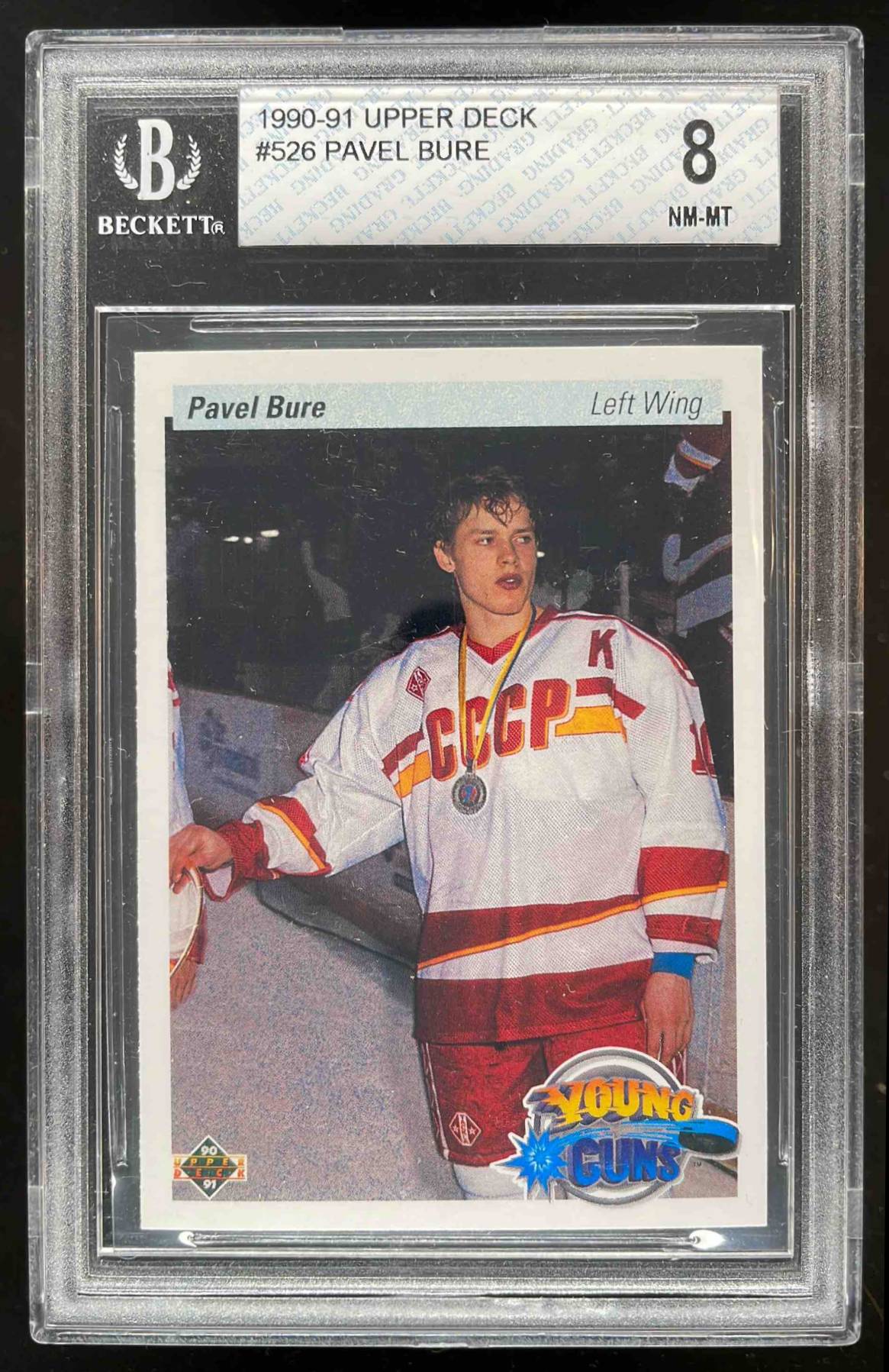 Card image for 1990-91 UPPER DECK PAVEL BURE #526 YOUNG GUNS RC BGS 8 ROOKIE VANCOUVER CANUCKS
