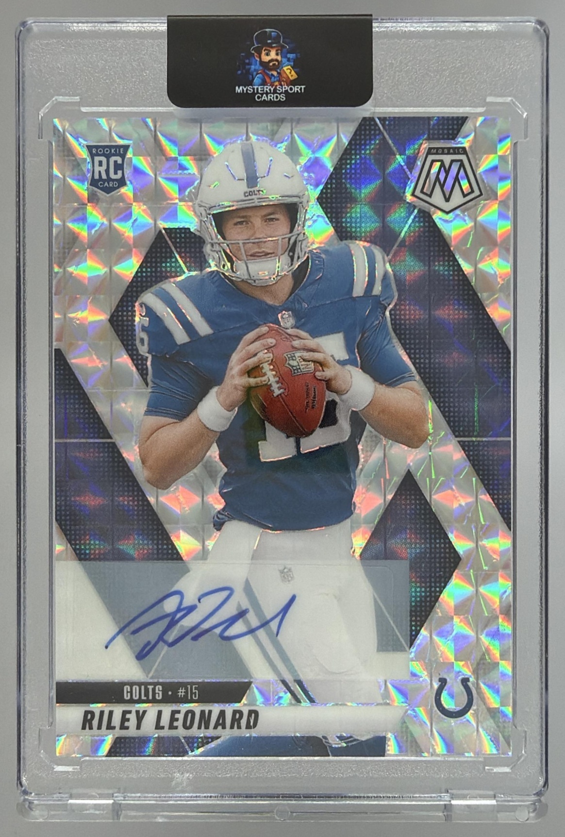 Card image for 2025 Panini Football Mosaic Riley Leonard Rookie Auto #372 RC Indianapolis Colts