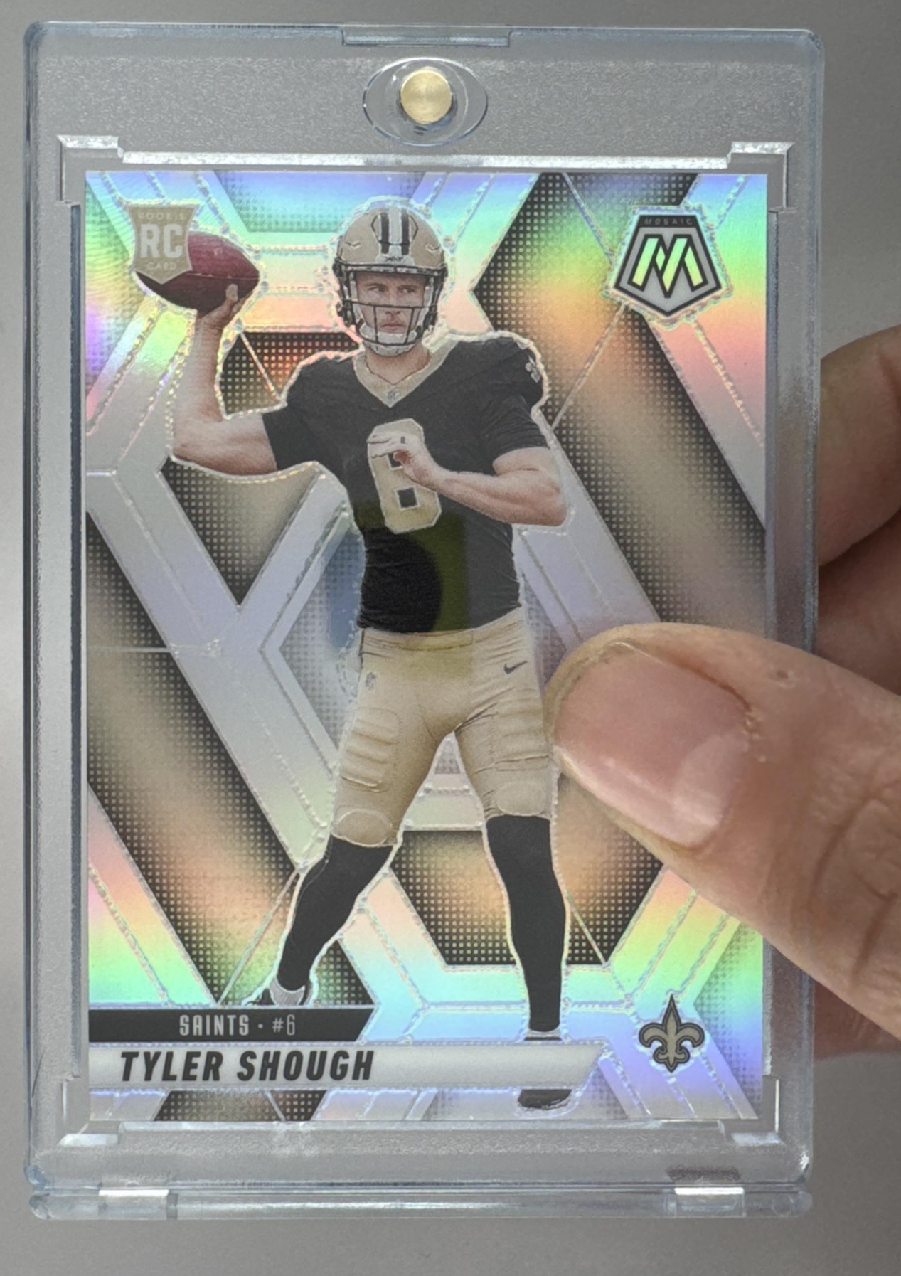 Card image for 2025 Panini Football Mosaic Tyler Shough Rookies #312 RC New Orleans Saints