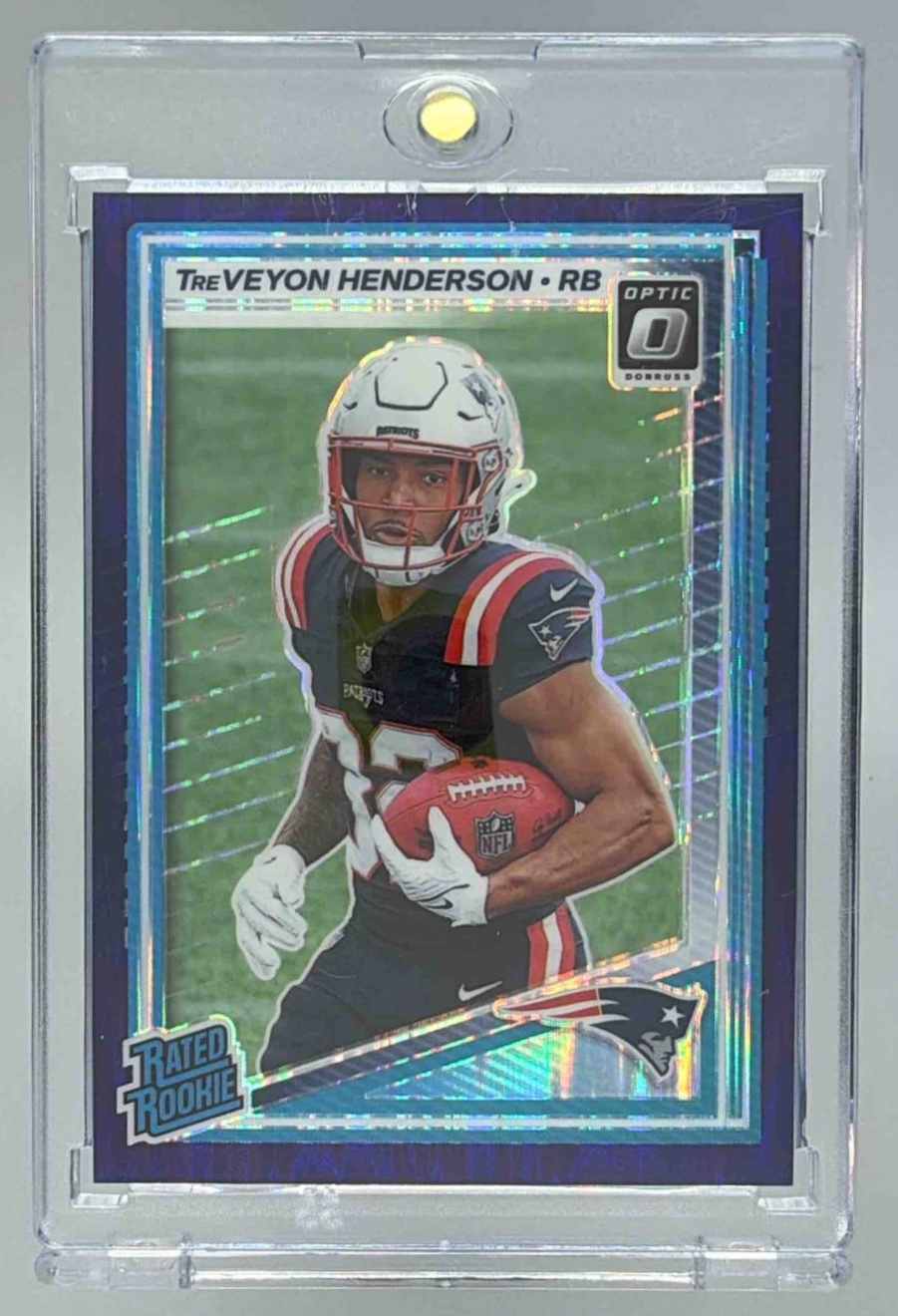 Card image for 2025 Panini Donruss Optic TreVeyon Henderson Rated Rookie RPS Auto /350 #248 Patriots