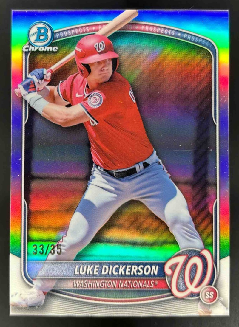 Card image for 2025 Bowman Draft Luke Dickerson Chrome Logofractor /35 #BDC-61 Nationals