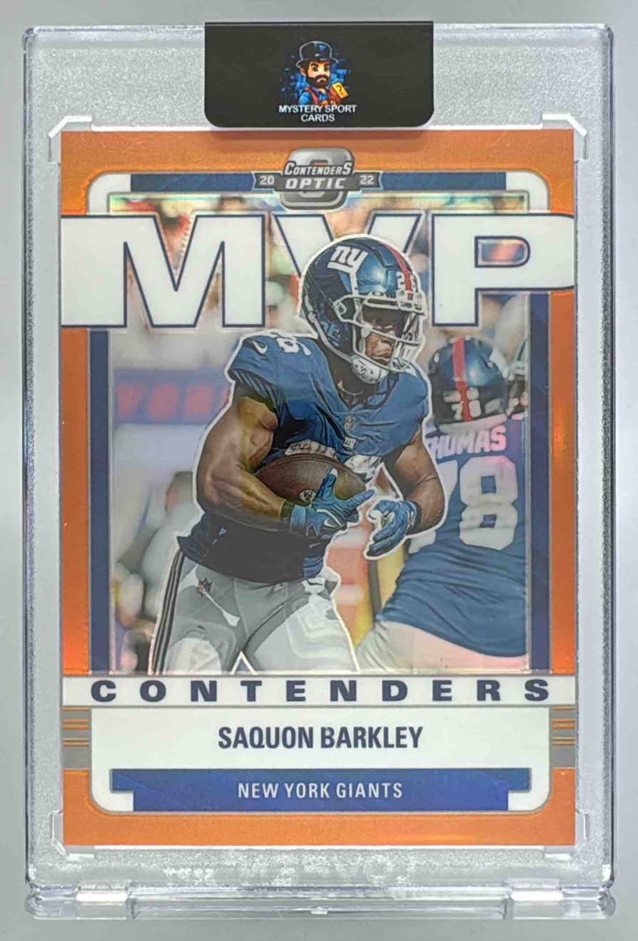Card image for 2022 Panini Contenders Optic Saquon Barkley MVP Orange /50 #MVP-24 Giants