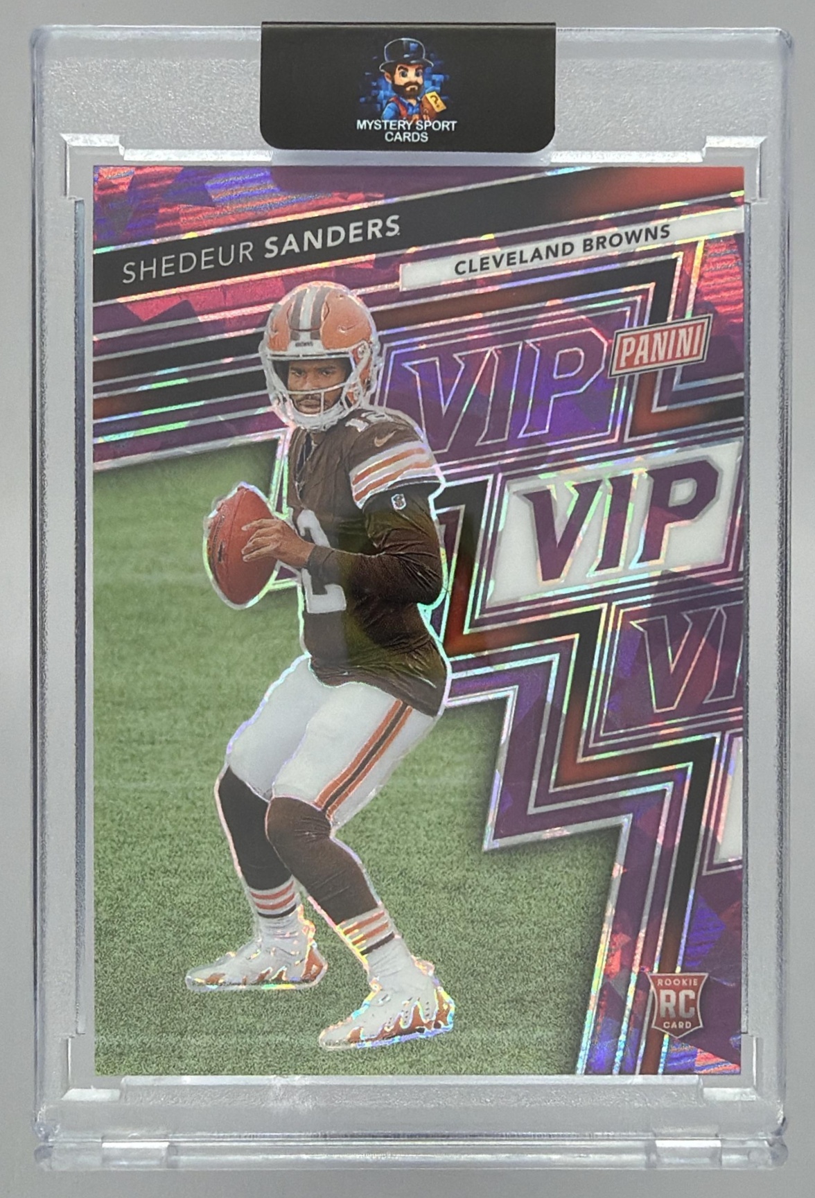 Card image for 2025 Panini NSCC VIP Gold Packs Shedeur Sanders Purple Sparkle /50 #RC8 Rookie