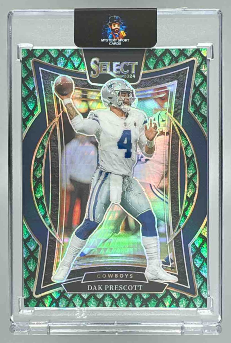 Card image for 2024 Panini Select Dak Prescott Concourse Neon Green Prizm Shock /599 #38 Cowboys