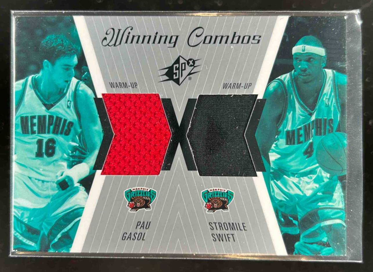Card image for 2003-04 SPx Pau Gasol / Stromile Swift MEM Winning Materials Combos #WC1