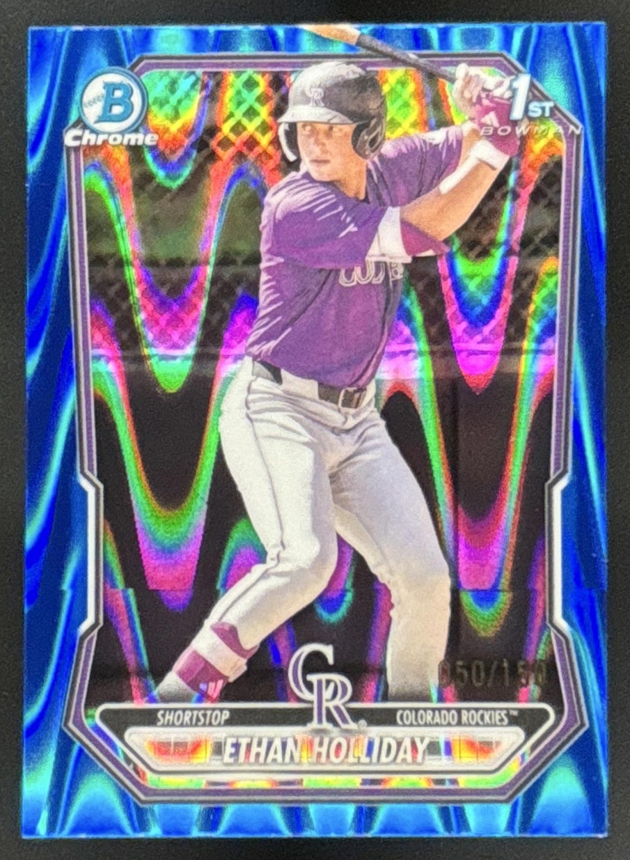 Card image for 2026 Bowman Ethan Holliday Chrome Blue RayWave Refractor /150 1st Prospect