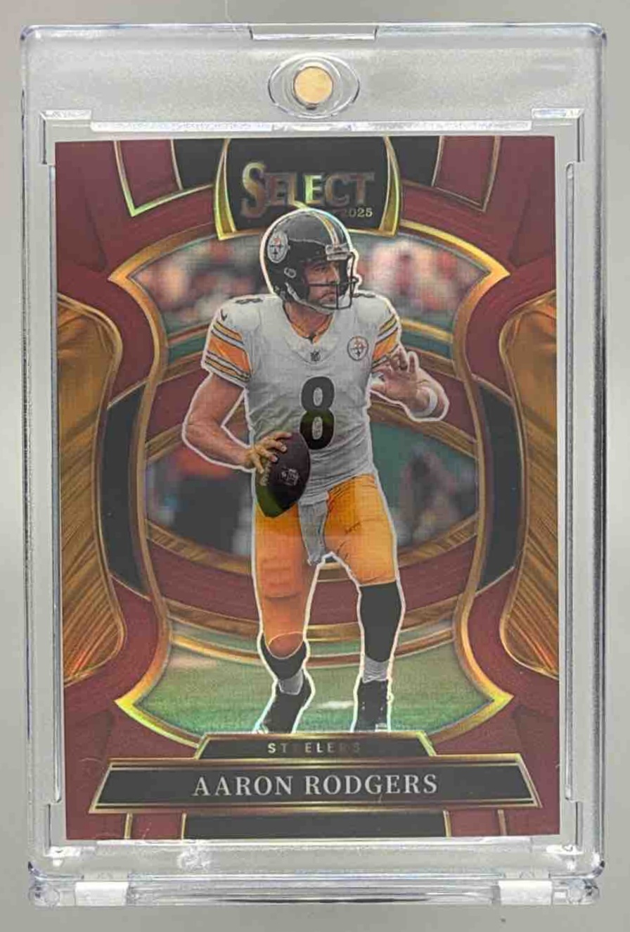 Card image for 2025 Panini Select Aaron Rodgers Concourse Marron Prizm /149 #51 Steelers