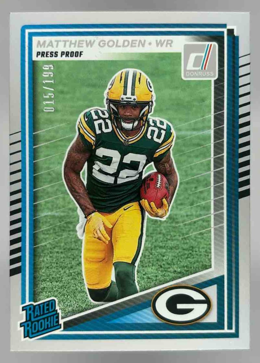Card image for 2025 Panini Donruss Matthew Golden Rated Rookie Press Proof Silver /199 #311 RC Packers