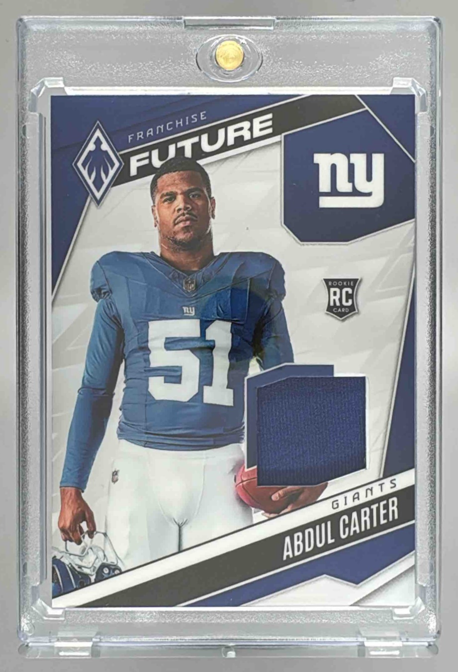 Card image for 2025 Panini Phoenix Abdul Carter Franchise Future Material /299 #FFM-ACR MEM RC Giants