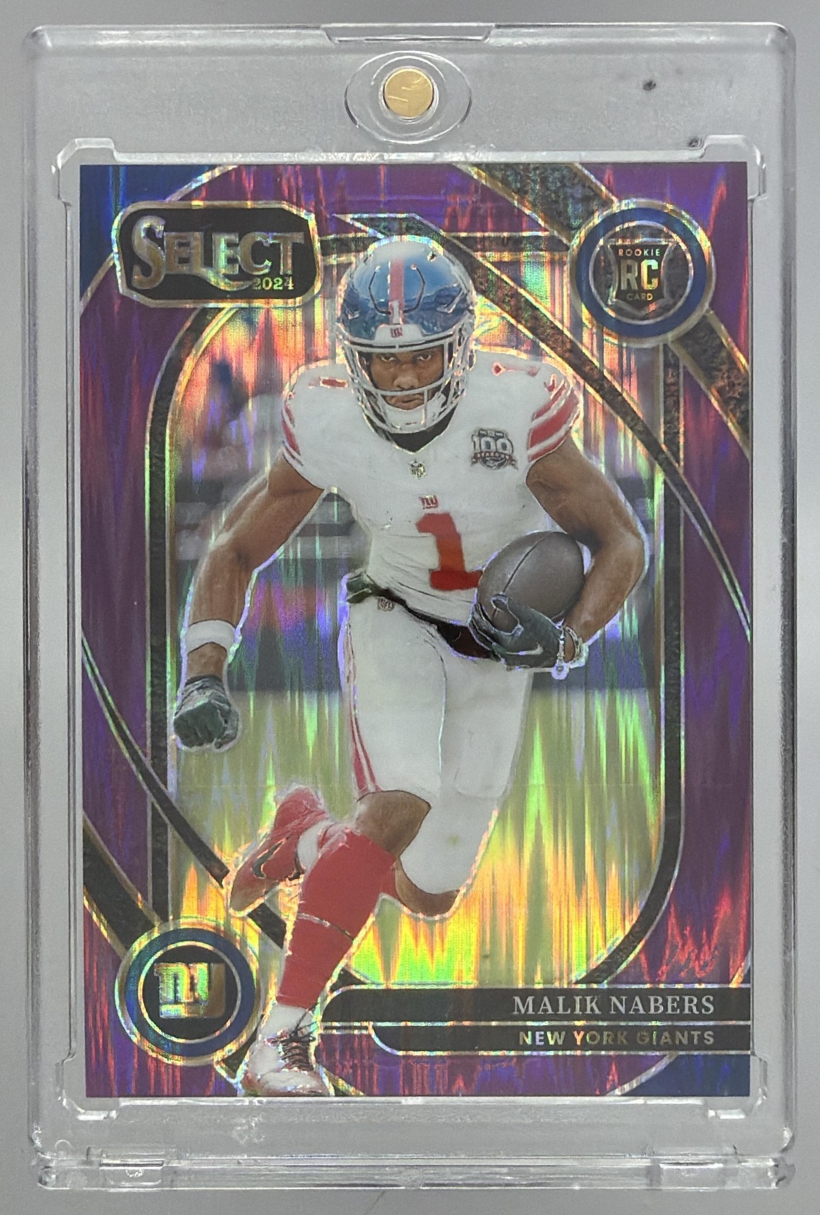 Card image for 2024 Panini Select Malik Nabers Club Purple Prizm Shock /360 #220 Giants
