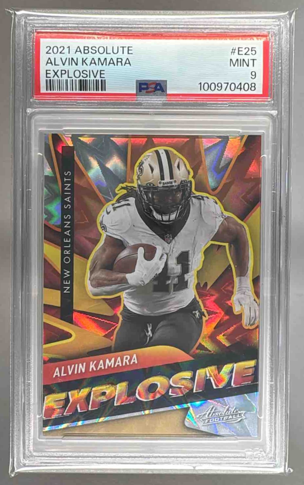 Card image for 2021 Panini Football Absolute Alvin Kamara Explosive #E25 New Orleans Saints