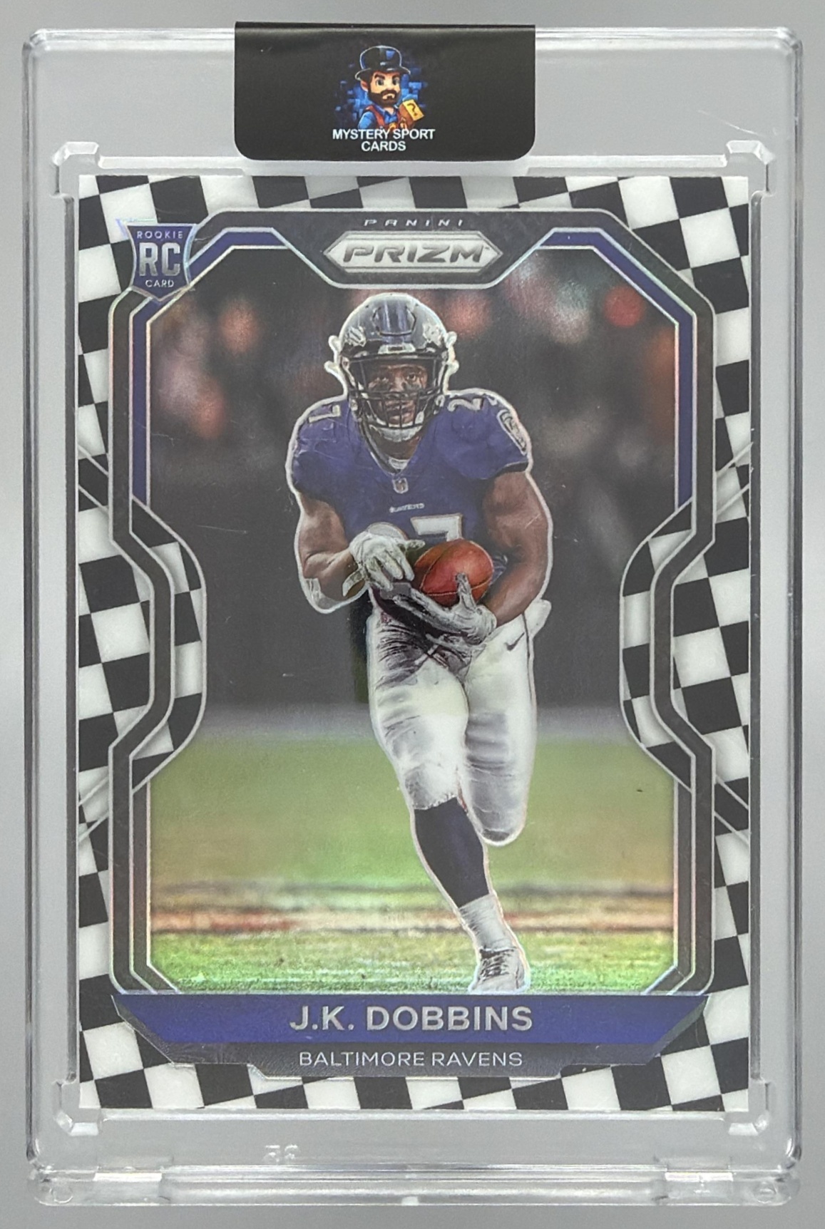 Card image for 2022 Panini Prizm J.K. Dobbins Black and White Checker #20 Ravens