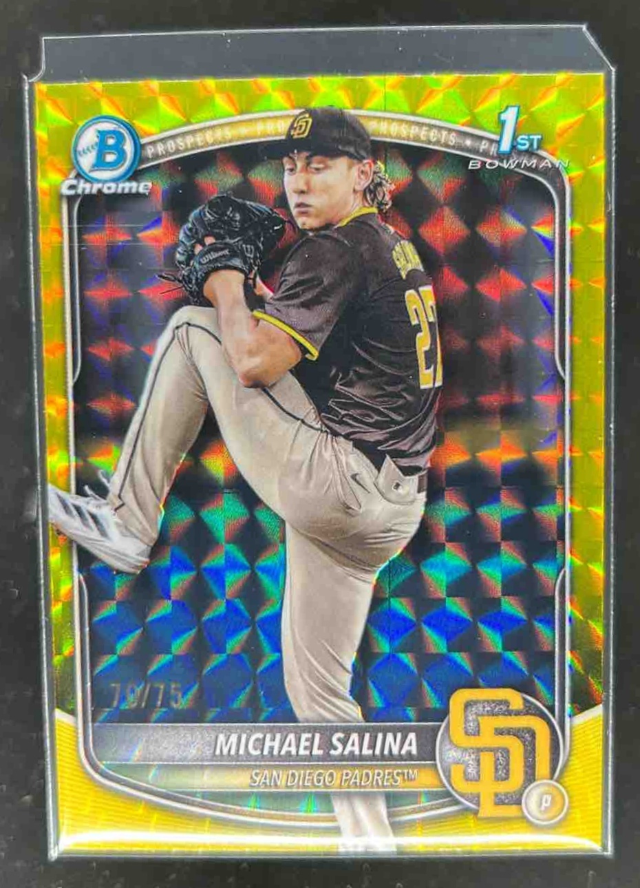 Card image for Michael Salina 2025 Bowman Draft Chrome Yellow Geometric Refractor /75