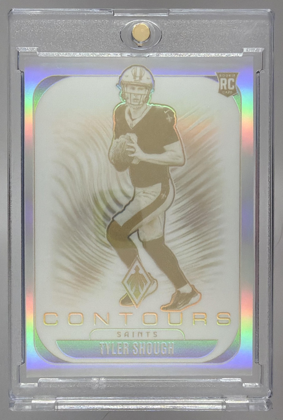 Card image for 2025 Panini Football Phoenix Tyler Shough Contours #23 RC New Orleans Saints