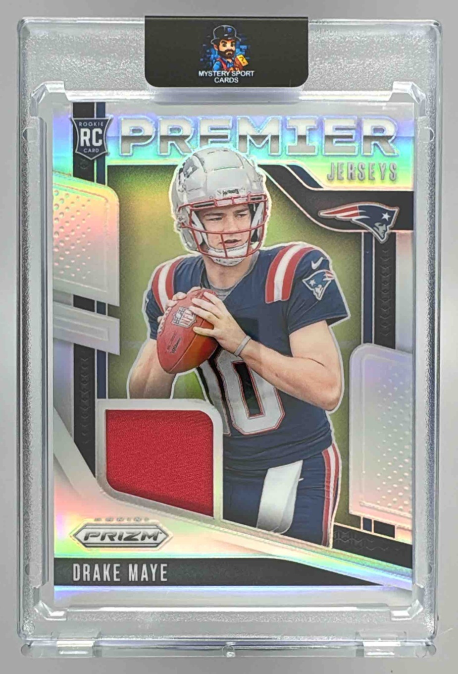 Card image for 2024 Panini Prizm Drake Maye Premier Jerseys #PJ-DME MEM RC Patriots