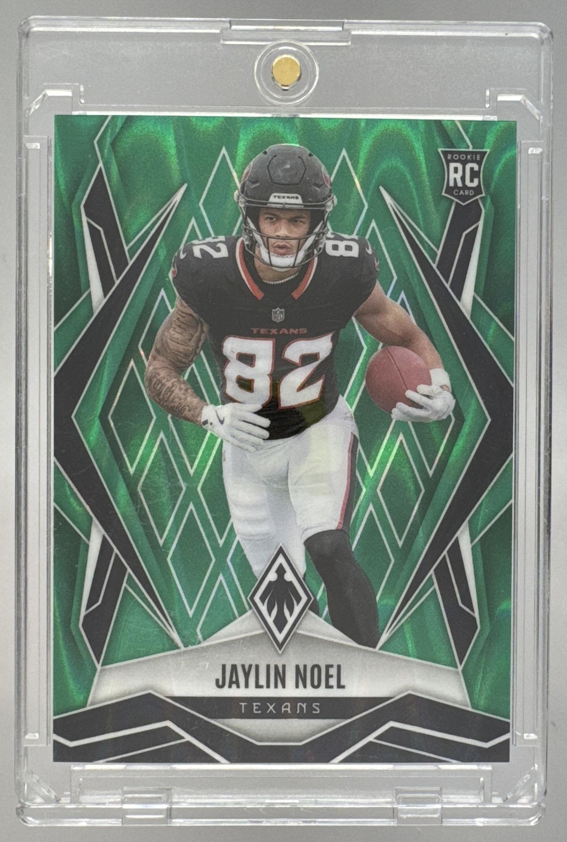 Card image for 2025 Panini Phoenix Jaylin Noel Green Seismic Prizm /25 #161 RC Texans