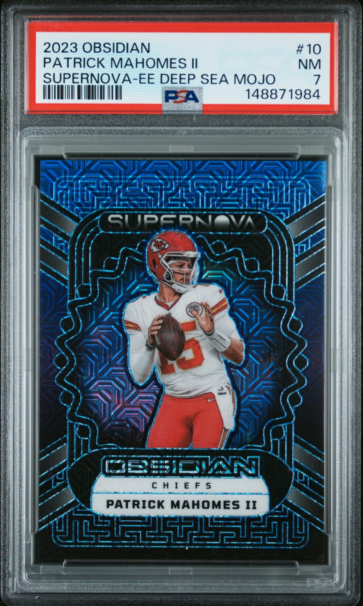 2023 Obsidian Patrick Mahomes Supernova Electric Etch Deep Sea Mojo /5 #10 PSA 7