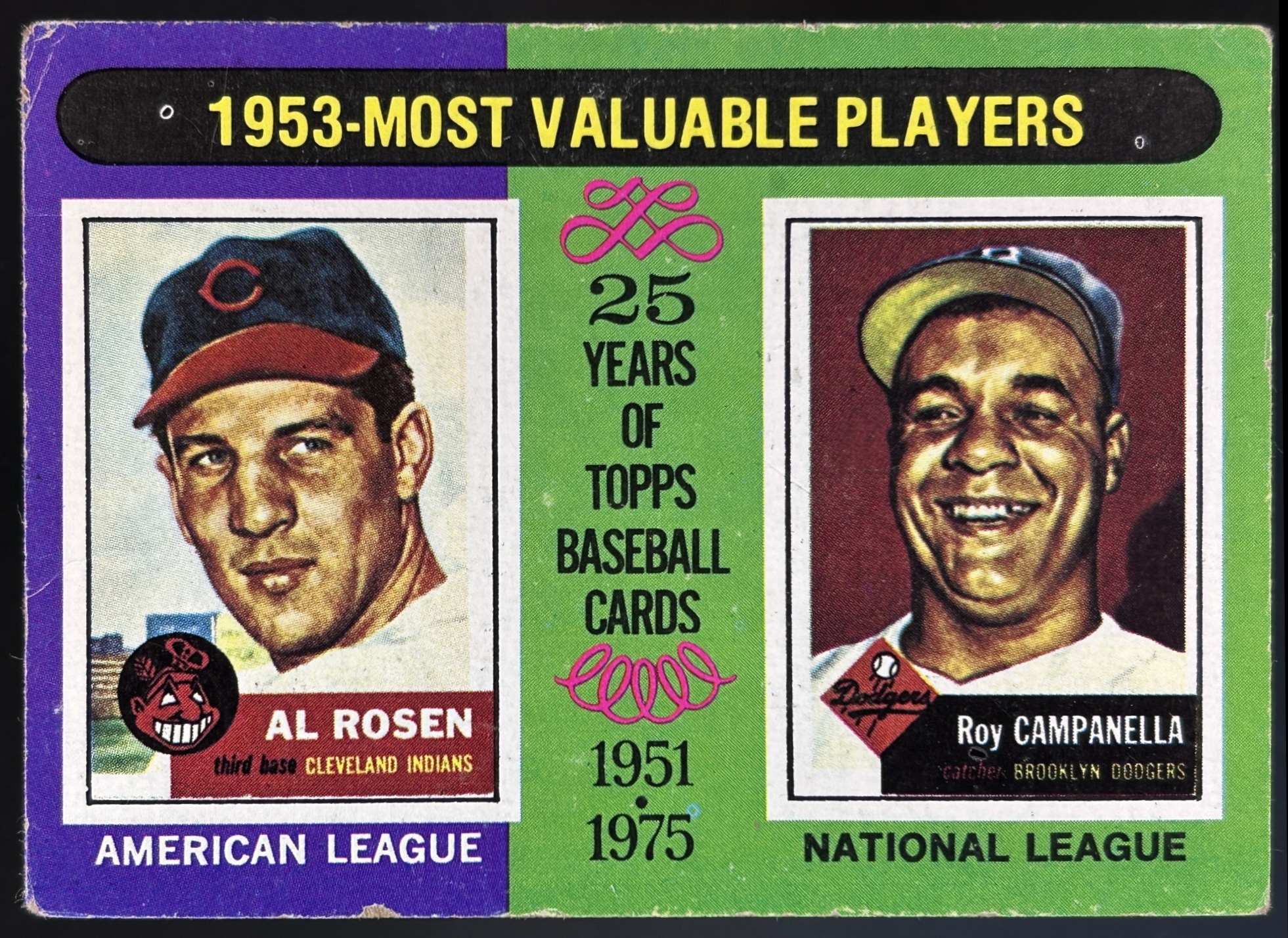 Card image for 1975 TOPPS 1953 MVPS AL ROSEN ROY CAMPANELLA M #191