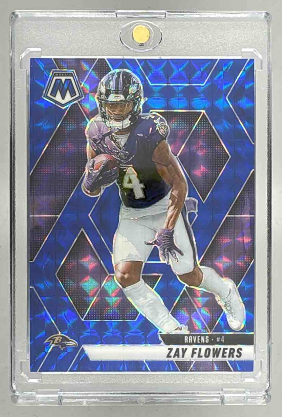 Card image for 2025 Panini Football Mosaic Zay Flowers Blue Prizm /99 #126 Baltimore Ravens