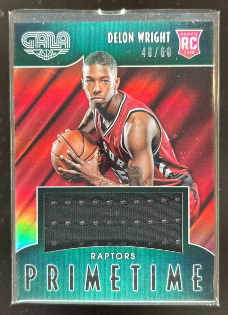 Card image for 2015-16 Panini Gala Delon Wright Primetime Memorabilia Rookies /60 #18 RC Rookie
