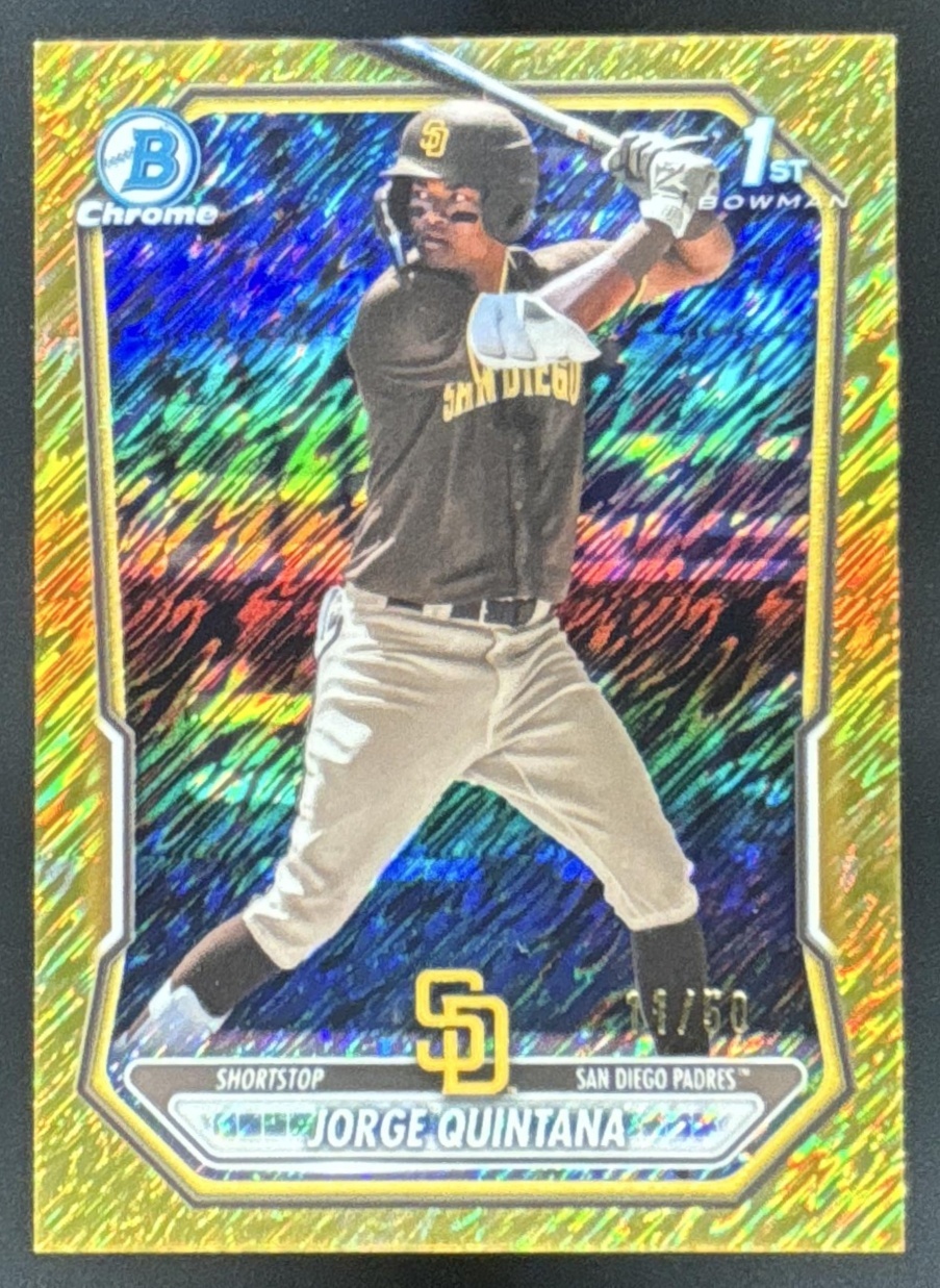 Card image for 2026 Bowman Jorge Quintana Chrome Gold Shimmer Refractor /50 1st Prospect