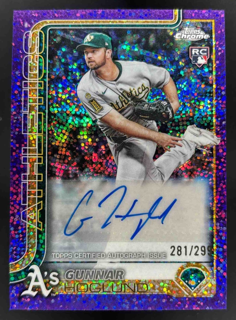 Card image for 2025 Topps Chrome Update Gunnar Hoglund Auto Purple Speckle Refractor /299 RC