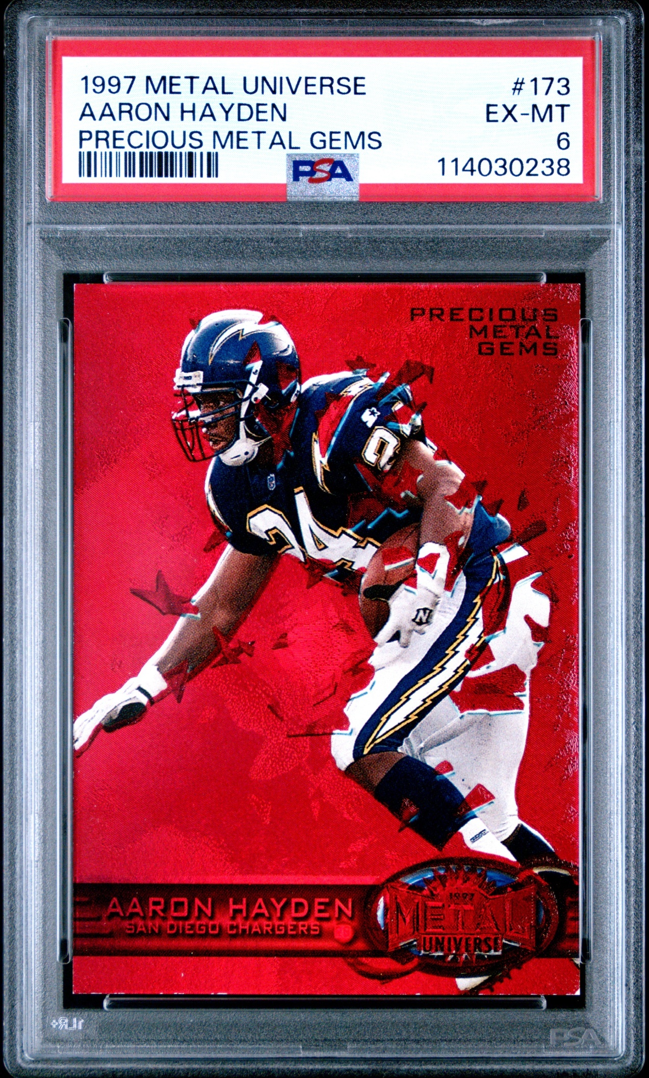 1997 Skybox Metal Universe Aaron Hayden Precious Gems /150 #173 Chargers PSA 6
