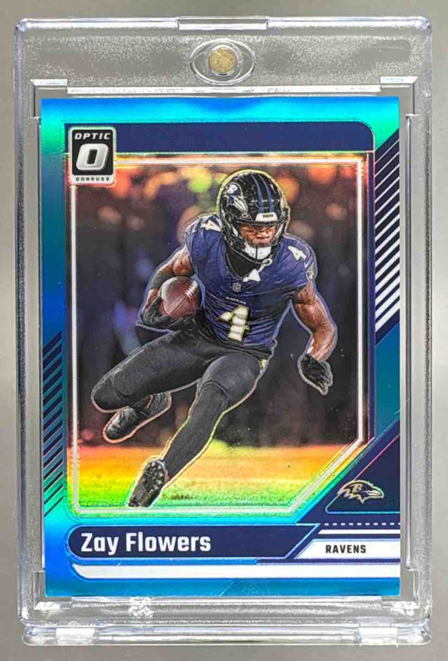 Card image for 2024 Panini Football Donruss Optic Zay Flowers Aqua /299 #15 Baltimore Ravens