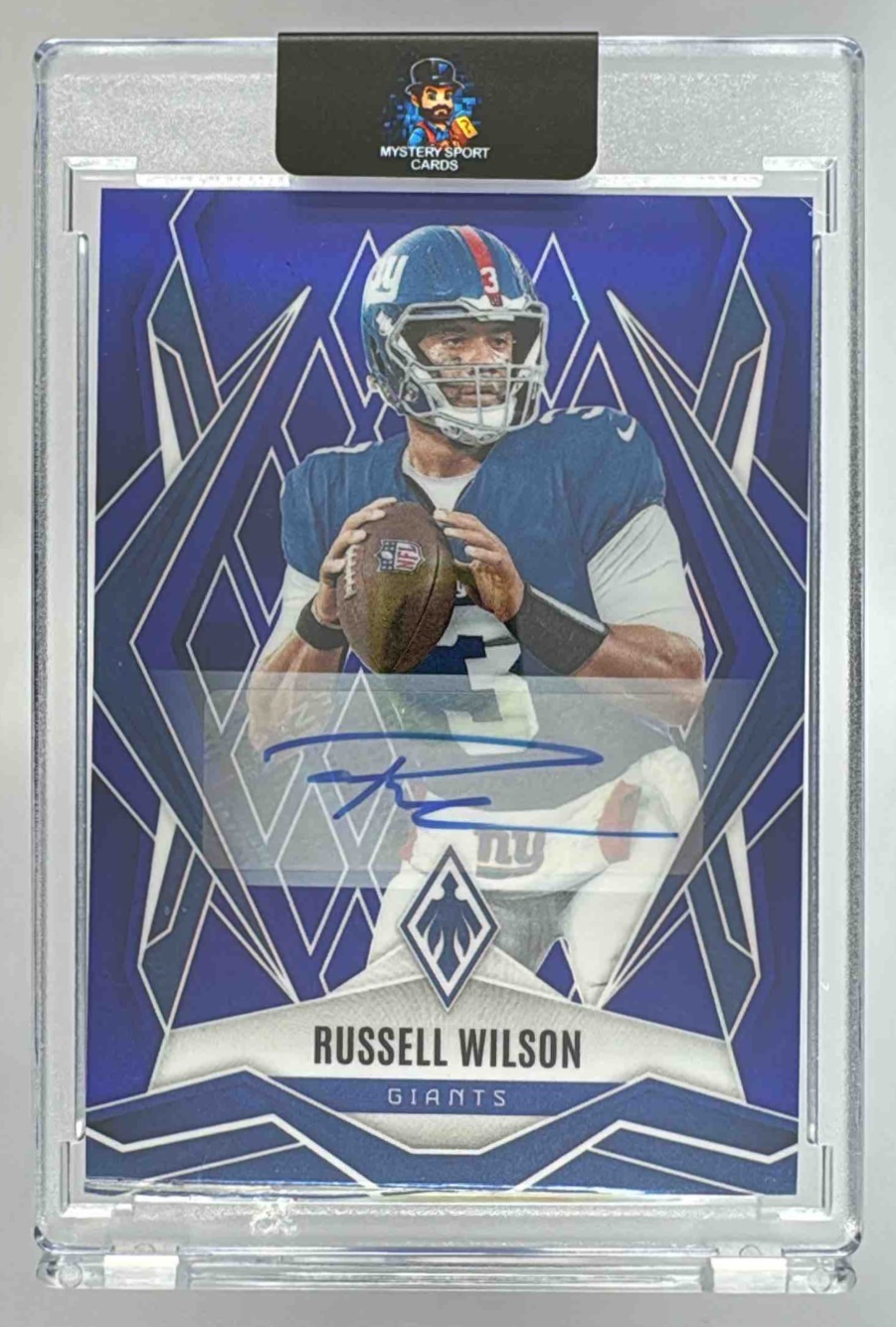 Card image for 2025 Panini Football Phoenix Russell Wilson Auto Blue /49 #28 New York Giants