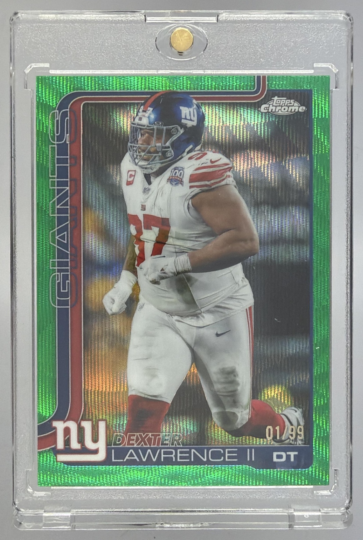 Card image for 2025 Topps Chrome Dexter Lawrence II Green Lava Refractor /99 #230 Giants
