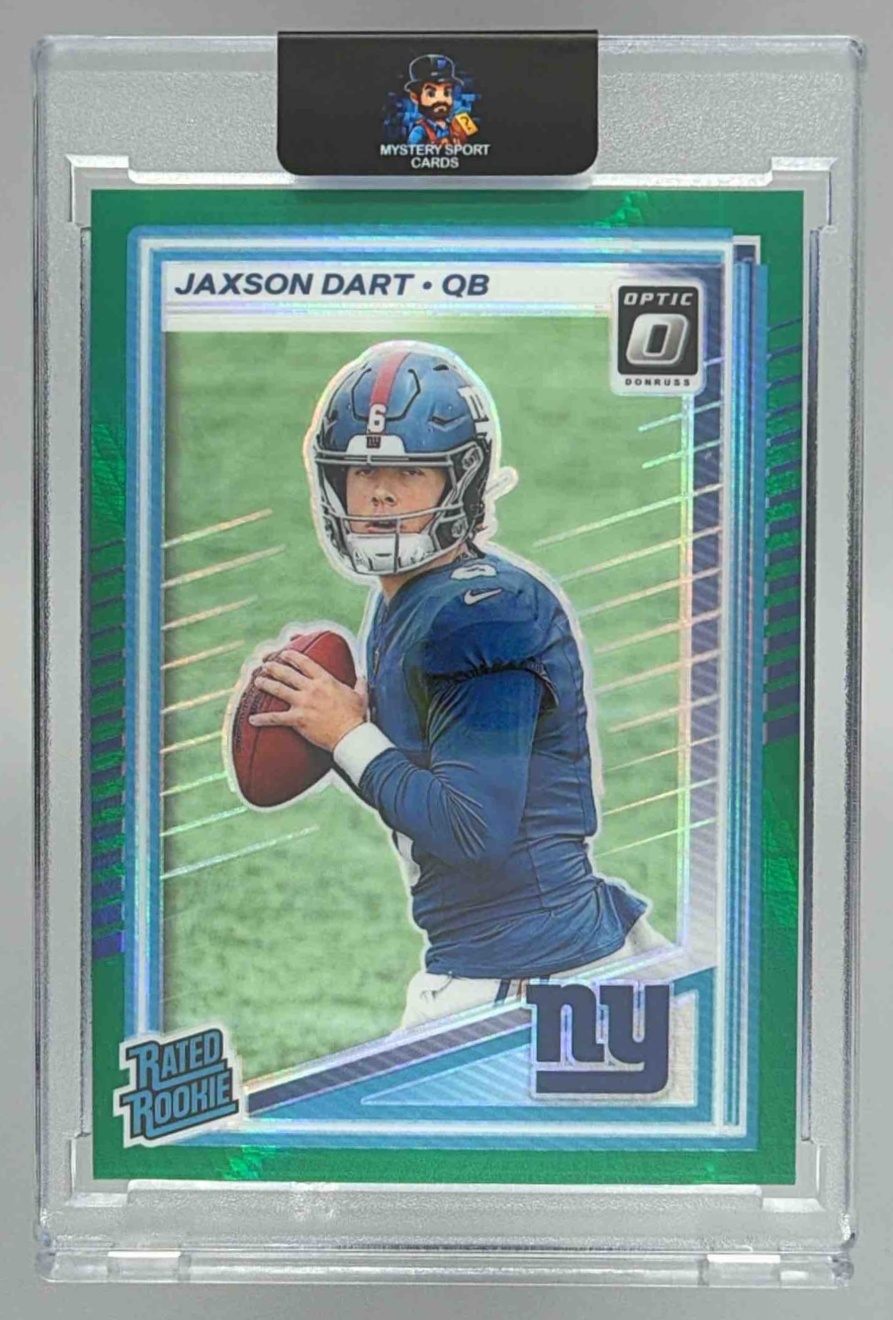 Card image for 2025 Panini Donruss Optic Jaxson Dart Rated Rookie Green Hyper Prizm #273 Giants