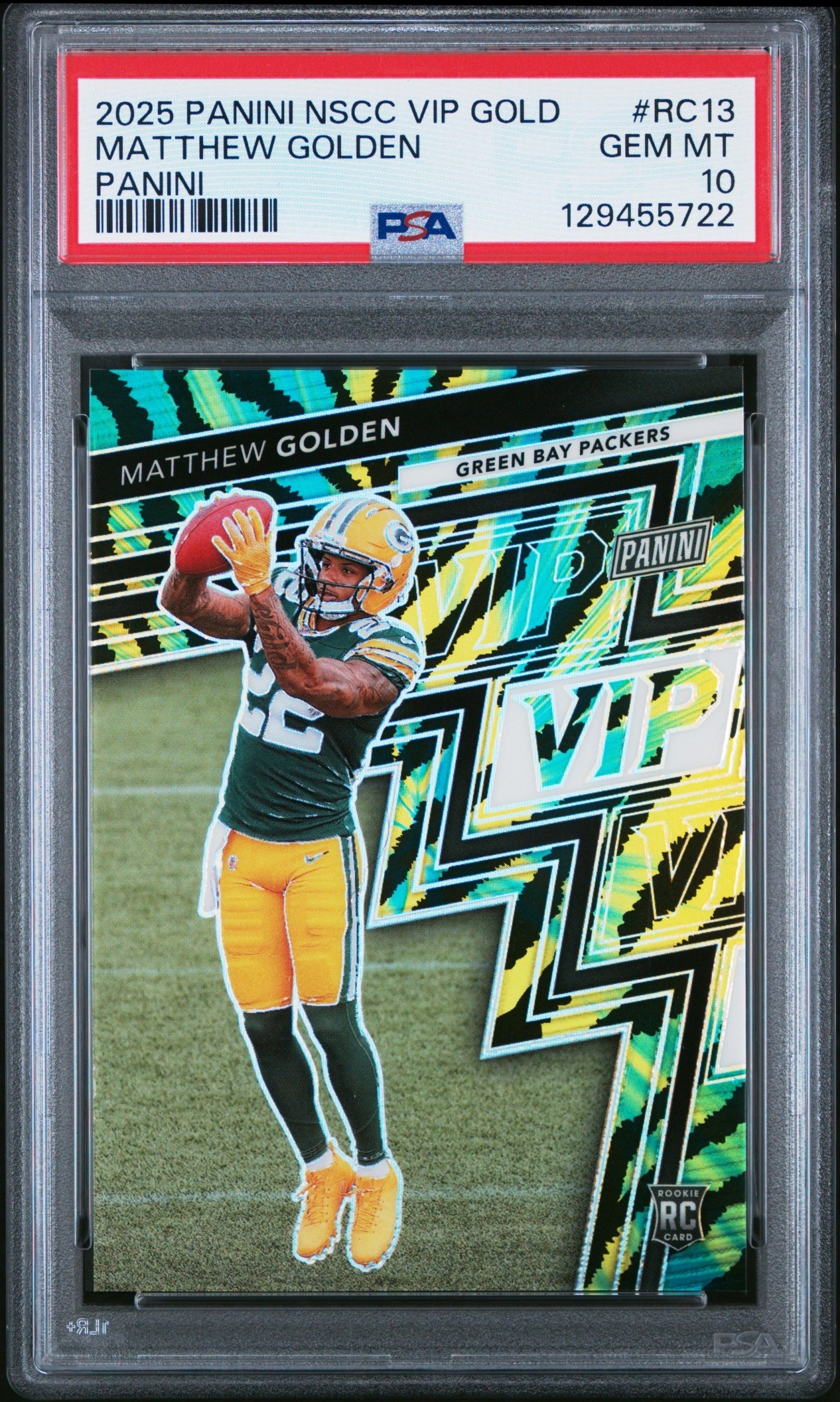 Card image for 2025 Panini NSCC VIP Gold Packs Matthew Golden #RC13 Rookie MEM