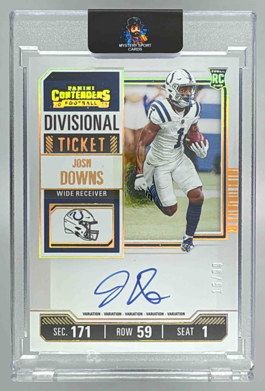 Card image for 2023 Panini Contenders Josh Downs Divisional Ticket /99 #121b RC Auto Colts