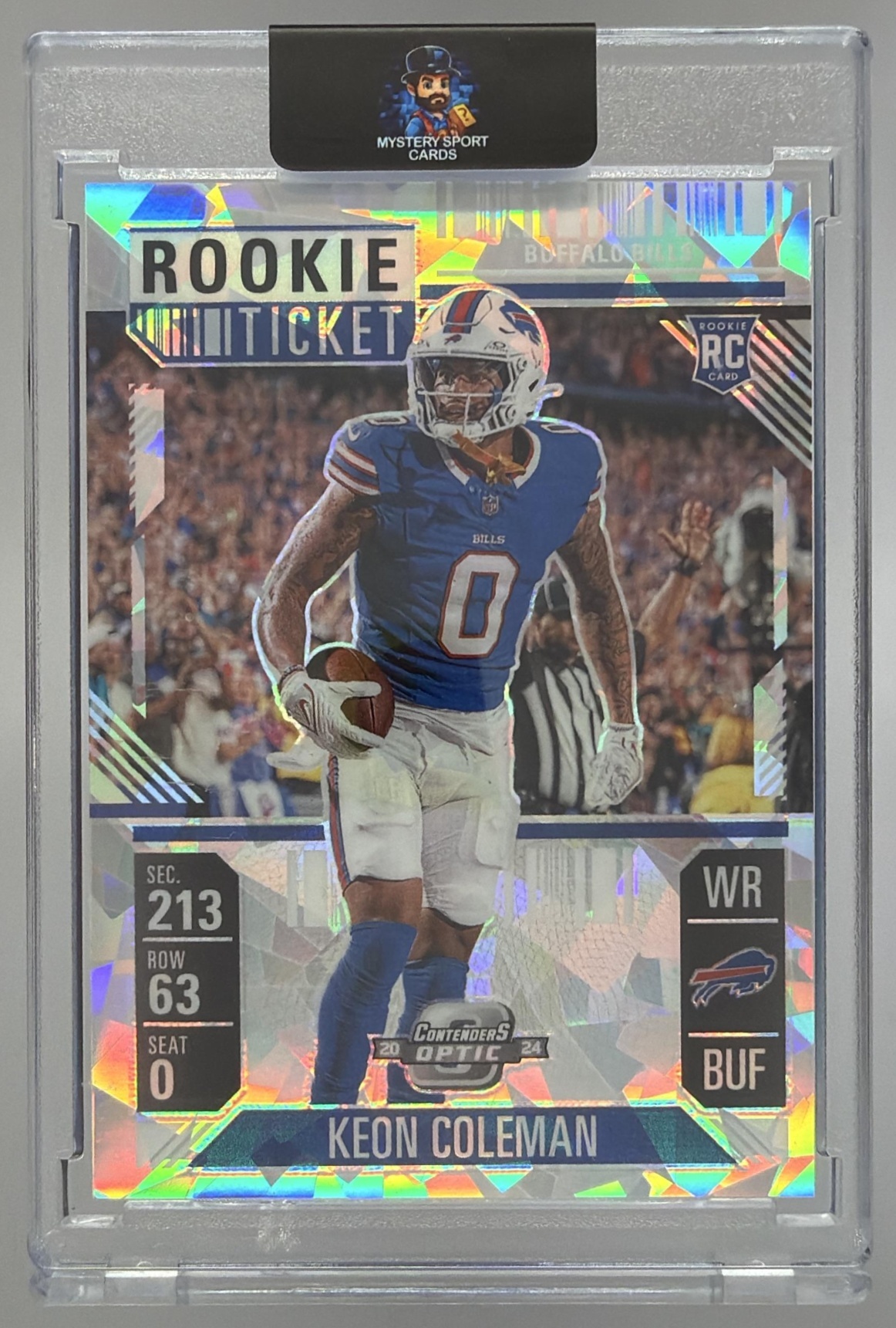 Card image for 2024 Panini Contenders Optic Keon Coleman Rookie Ticket Cracked Ice Prizm /22 #81 RC Bills