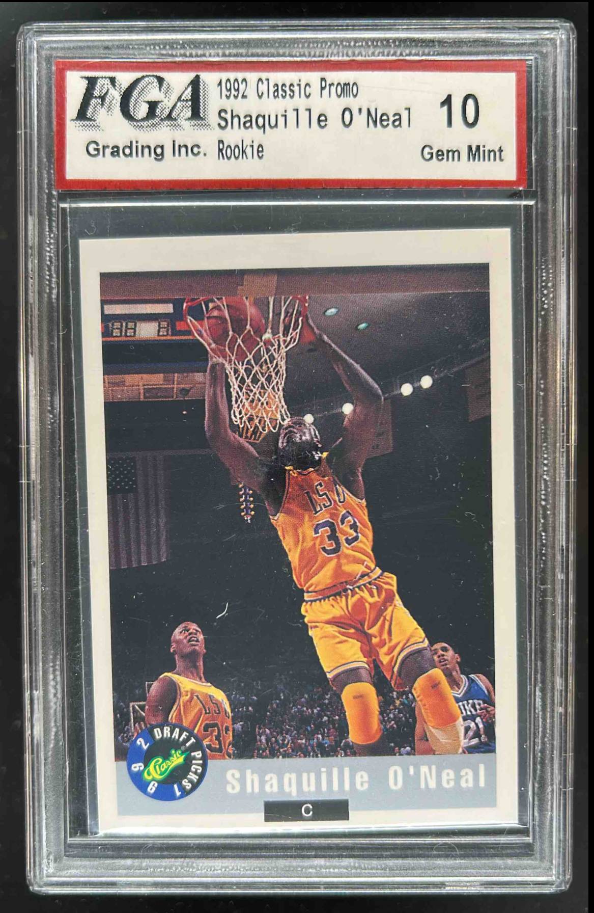 Card image for 1992-93 CLASSIC DRAFT PICKS SHAQUILLE O'NEAL #1 PROMOS RC FGA 10 ROOKIE USA