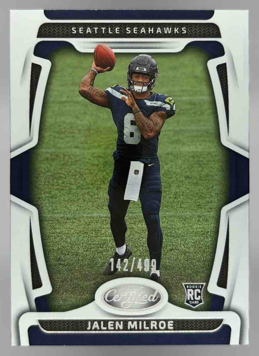 Card image for 2025 Panini Certified Jalen Milroe Rookies /499 #155 RC Seahawks