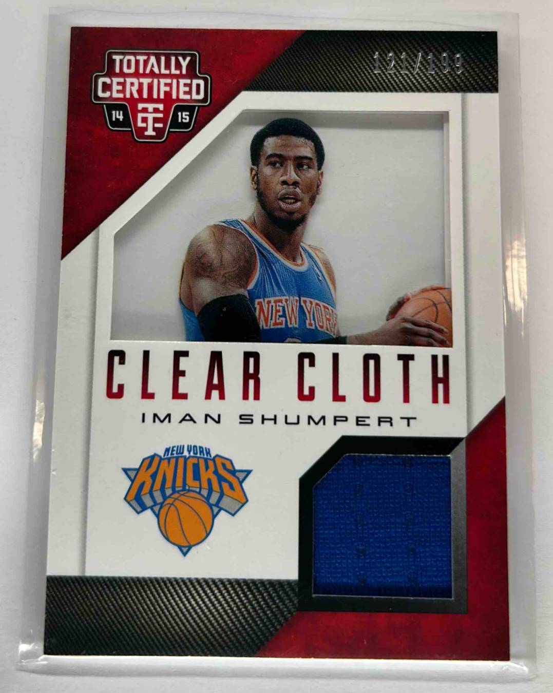 Card image for 2014-15 Panini Totally Certified Iman Shumpert Clear Cloth Jerseys Red 121 /199 #65