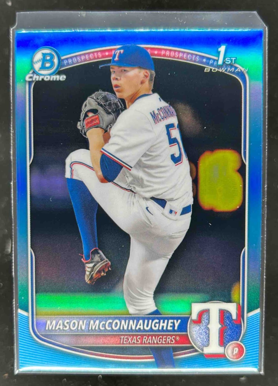 Card image for Mason McConnaughey 2025 Bowman Draft Chrome Sky Blue Refractor