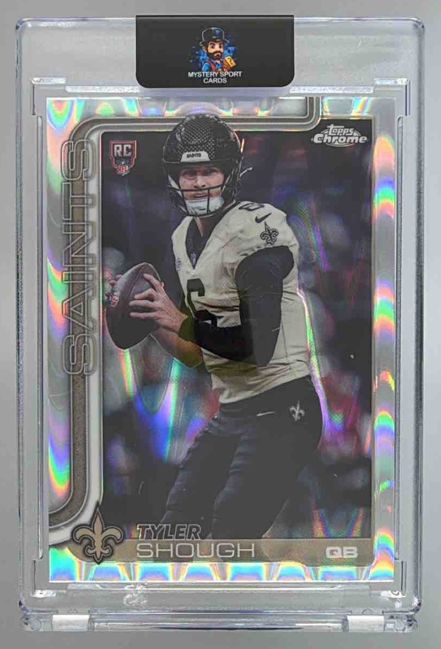 Card image for 2025 Topps Football Chrome Tyler Shough Rookie #398 RC New Orleans Saints