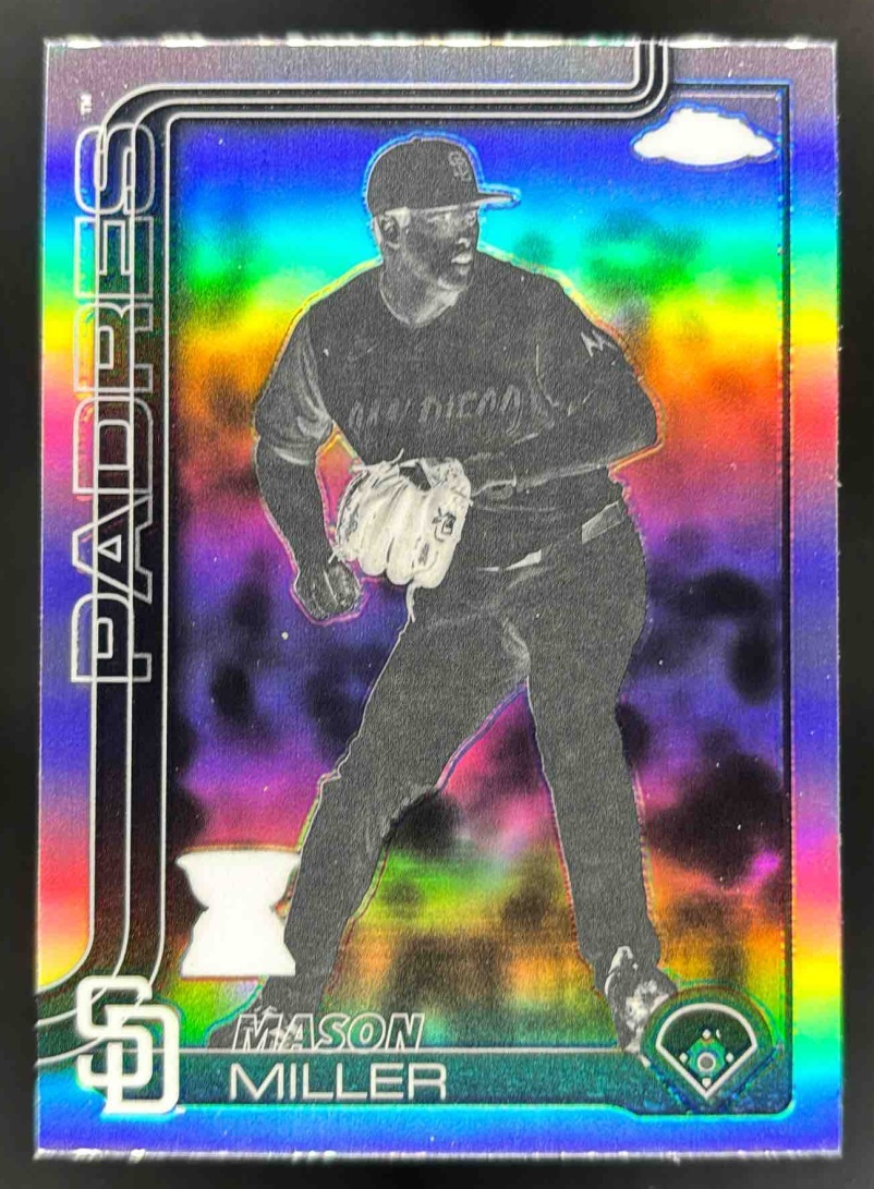 Card image for 2025 Topps Chrome Update Mason Miller Negative Refractor #USC195 Padres