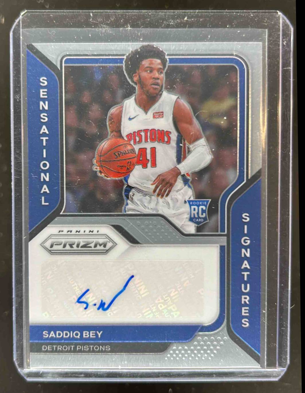 Card image for 2020-21 Panini Prizm Saddiq Bey Sensational Signatures #SS-SBY Auto RC Rookie