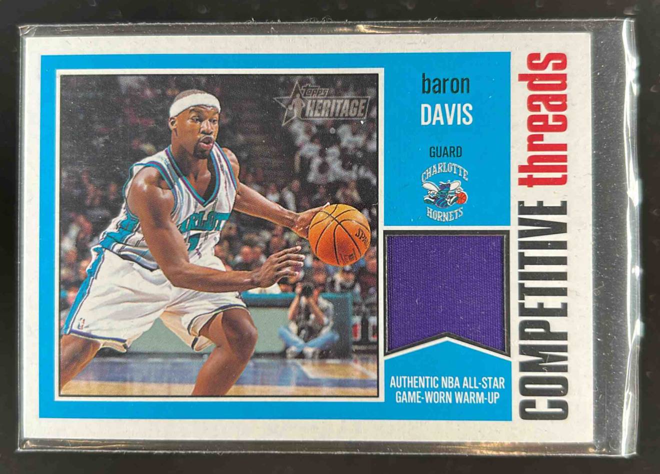 Card image for 2001-02 TOPPS HERITAGE BARON DAVIS COMPETITIVE THREADS #CT-BD CHARLOTTE HORNETS