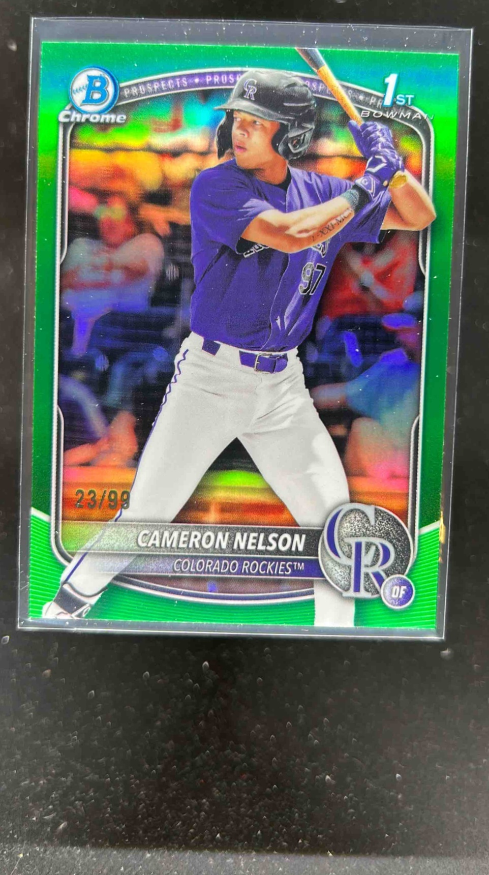 Card image for Cameron Nelson 2025 Bowman Draft Chrome Green Refractor /99