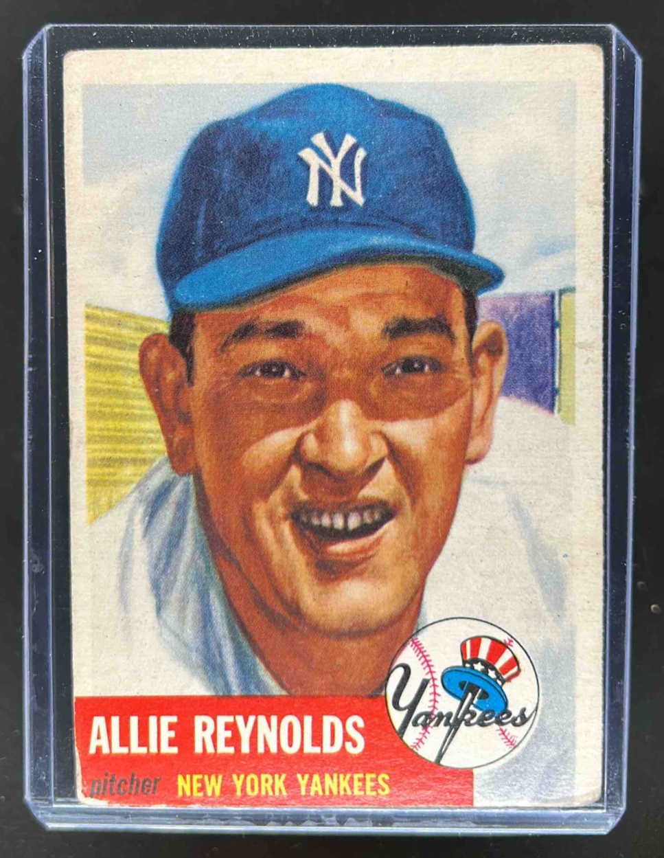 Card image for 1953 TOPPS BASEBALL ALLIE REYNOLDS #141B NEW YORK YANKEES