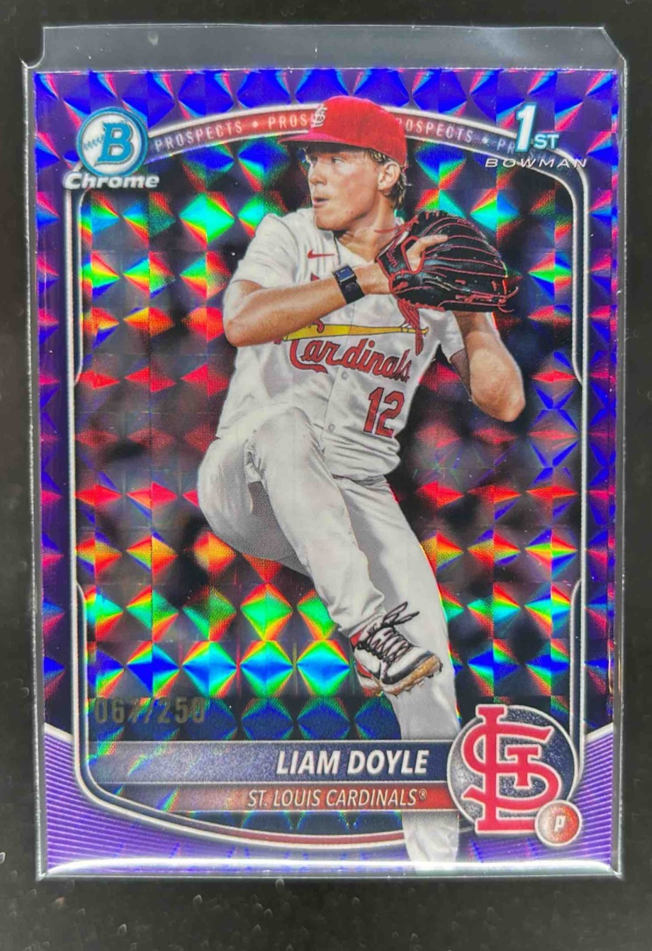 Card image for Liam Doyle 2025 Bowman Draft Chrome Purple Geometric Refractor /250