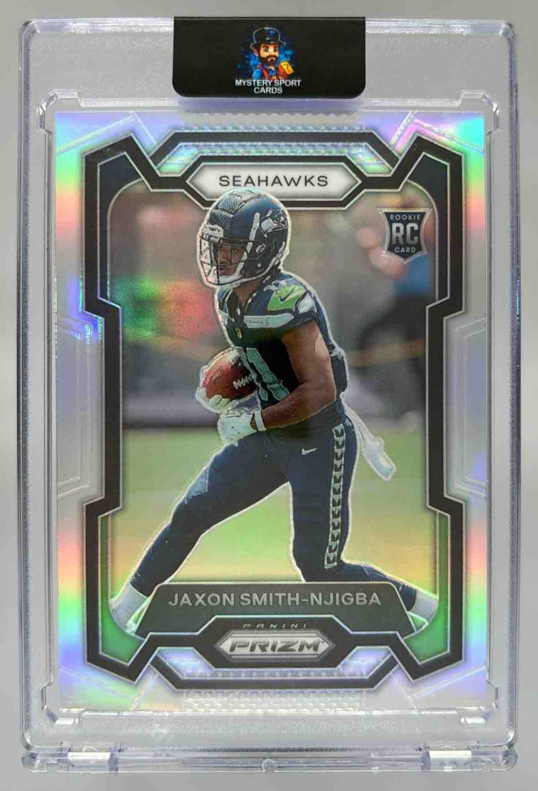 Card image for 2023 Panini Football Prizm Jaxon Smith-Njigba Silver #390 RC Seattle Seahawks
