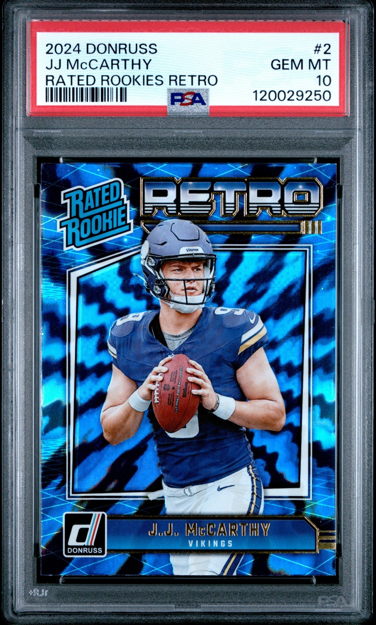 Card image for 2024 Panini Donruss J.J. McCarthy Retro Rated Rookie #2 Vikings