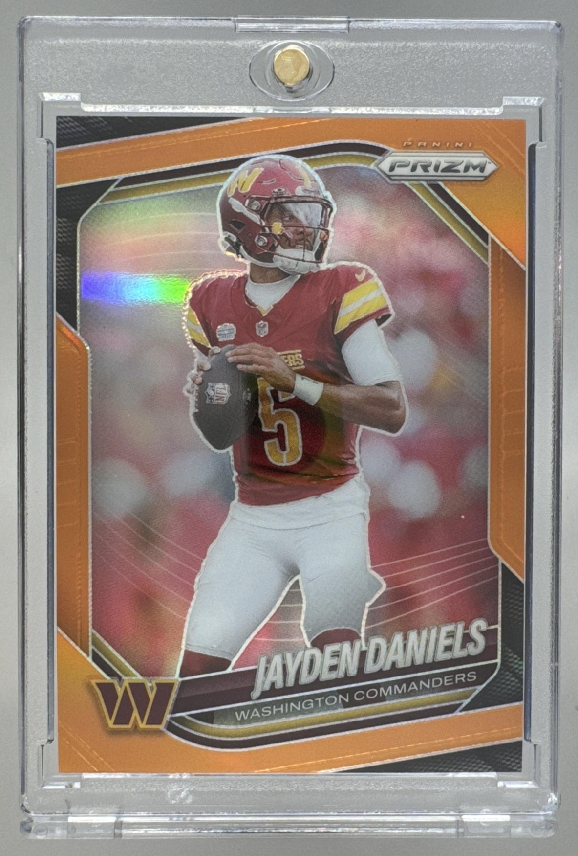 Card image for 2025 Panini Football Prizm Jayden Daniels Orange /249 #278 Washington Commanders